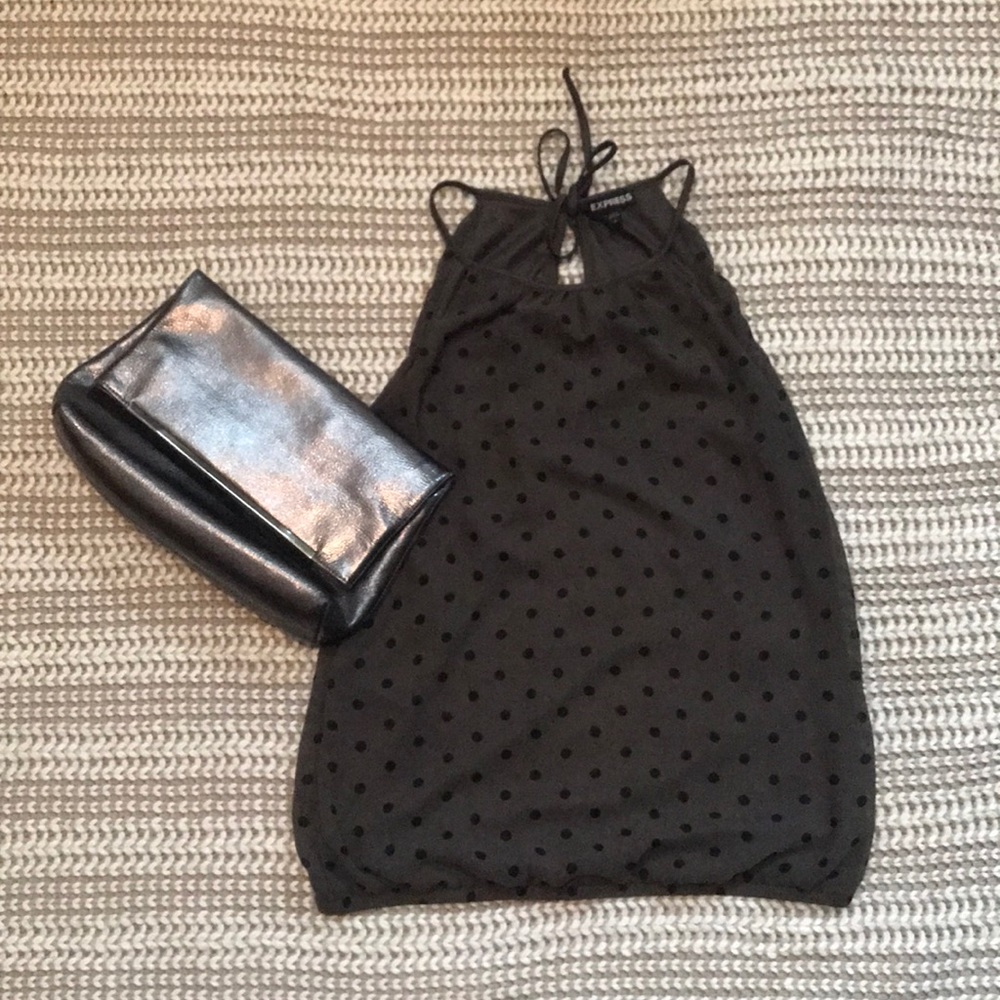 Green and black polka dot tank